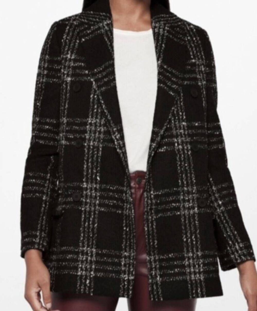 ALLSAINTS Blazer Jacket Women's 2 Black Astrid Tweed Wool Blend Winter Preppy